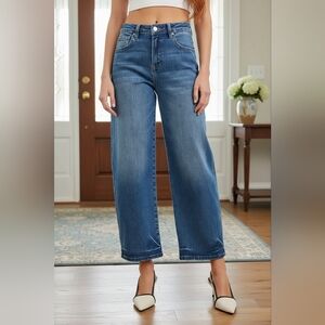 Risen High-Rise Baggy Relaxed Fit Tapered Barrel Jeans Cropped Ankle Denim Pants